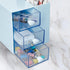 LETURE Small Desk Organizer with Drawer - Office School Storage Box for Card/Pen/Pencil/Stationery, Blue Plastic Makeup