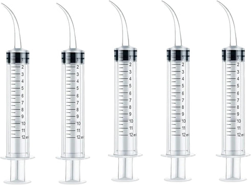 5PCS 12ml/cc Dental Irrigation Syringe, Curved Tip for Wisdom Teeth Cleaning and Small Pet Feeding