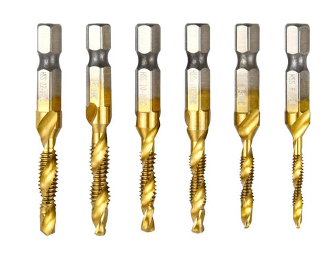 Titanium Combination Tap Drill Bit Set, 6 Pcs Multi-Function Bit Set