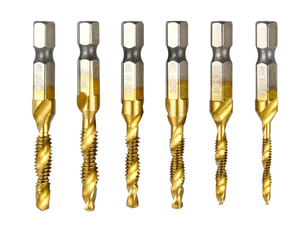 Titanium Combination Tap Drill Bit Set, 6 Pcs Multi-Function Bit Set