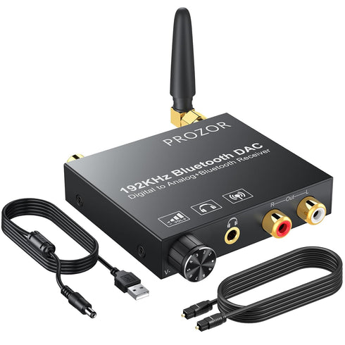 PROZOR 192kHz Digital to Analog Audio Converter with 5.0 Bluetooth Receiver, Optical to RCA Converter with Volume