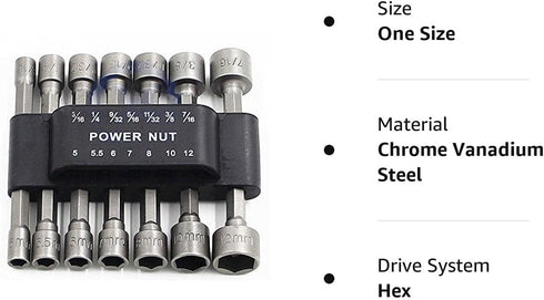 PANOVOS Set 1/4'' 14PCS Power Nuts Driver Drill Bit Tools Metric Socket Wrench Screw Driver Hex Keys