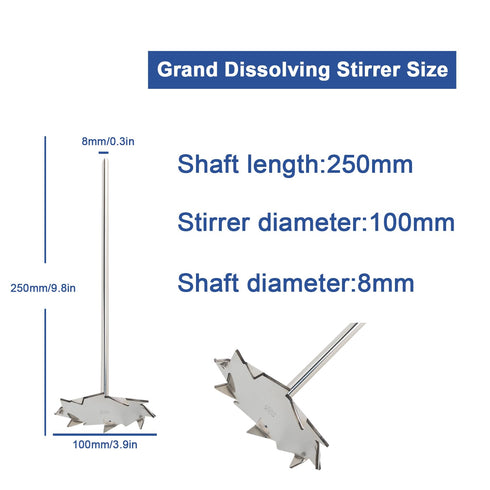 ONiLAB 18204528 316L Stainless Steel Grand Dissolving Stirrer, 100mm Diameter, 8mm Shaft, 250mm Length