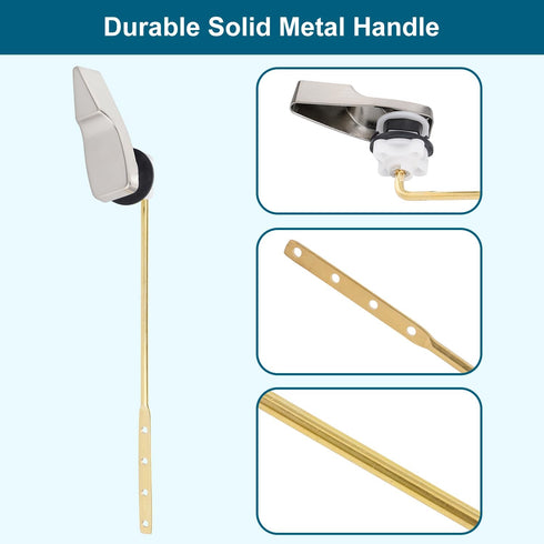 Hygie Rinse Universal Toilet Handle Replacement, Brushed Nickel Front Mount Trip Lever Repair Kit with Flapper