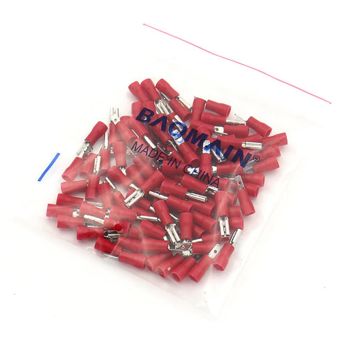 Baomain 0.11" Female & Male Spade Connectors - 22-16 AWG Insulated Crimp Terminals Quick Disconnect Electrical Wire