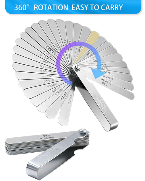 Feeler Gauges Set, 32 Blades Stainless Steel Dual Marked Metric and Standard SAE Valve Thickness Gauge
