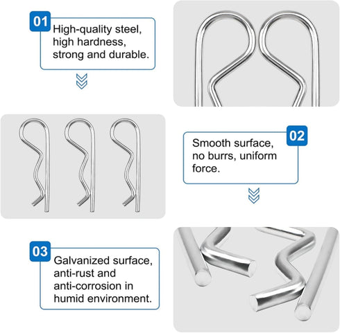 INCREWAY Hair Pin Clips - 10 Pack 5/32 x 2-15/16-Inch Spring Steel Zinc Plated R Clips Cotter Pin
