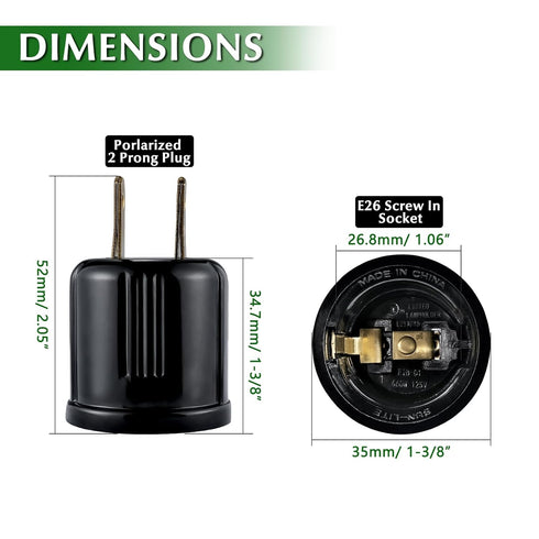 Bulb 2-Prong E26 E27 Bulb 660 125 (2, Outlet to Socket Adapter,Plug-in Light Socket,Convert Outlet to Light