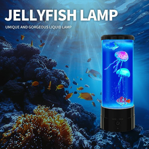 FineLiMoLa 12"-Black 2 2 Fish,16 Jellyfish Lamp Minimalist Cylinder Table Lamp with Large Jellyfish & Color Changing