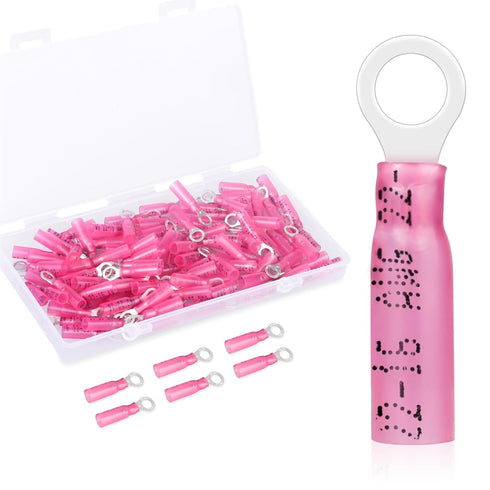 200 Pack Heat Shrink Ring Terminals - #10 Red, 22-16 AWG Marine Grade Heat Shrink Wire Connectors, Tinned Red Copper