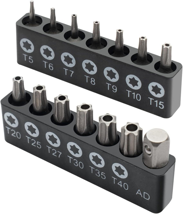 ROTATION 14-Piece Tamper Resistant Star Bits, Chrome Vanadium Steel, T5 - T40 Impact Grade Security Torx Bit Set
