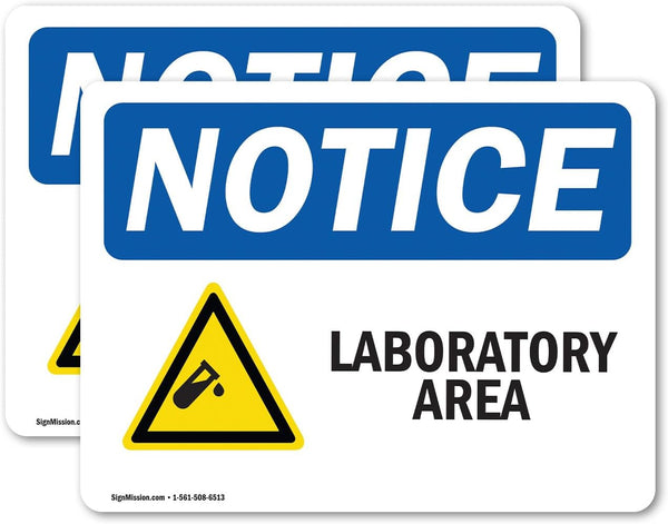 (2 Pack) Laboratory Area Sign with Symbol - OSHA Notice Sign 7 Inch X 5 Inch Vinyl Label Decal Sticker