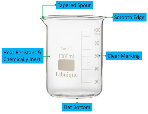 500ml Labnique Borosilicate 3.3 Glass Griffin Beaker, Low Form with Printed Graduation, Double Boxed (Pack of 8)