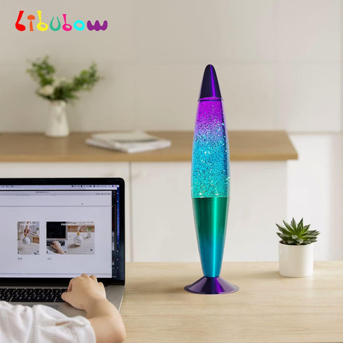 16 Inch 2 Bulbs, Green Blue Purple Rainbow Glitter Lamp, Night Light Rainbow Lamp, Relaxing Mood Lighting Night Light