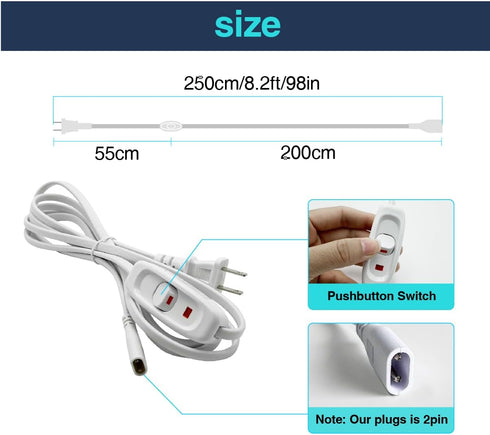 cezelux 1 Pack 2pin 8.2ft (2.5m Hardwire Power Cable Cord Connectors with Pushbutton LED Hexagon Garage Light Fixture