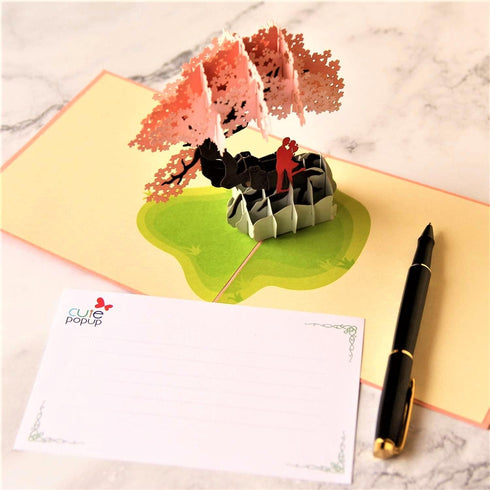 CUTE POPUP Happy Anniversary Pop Up Card - Romantic Cherry Blossom Card for Couple, Wife, Girlfriend, Handmade Present