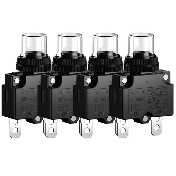 15Amp Circuit Breakers Thermal Overload Switch Protector 88 Series Manual Push Button Reset with Quick Connect