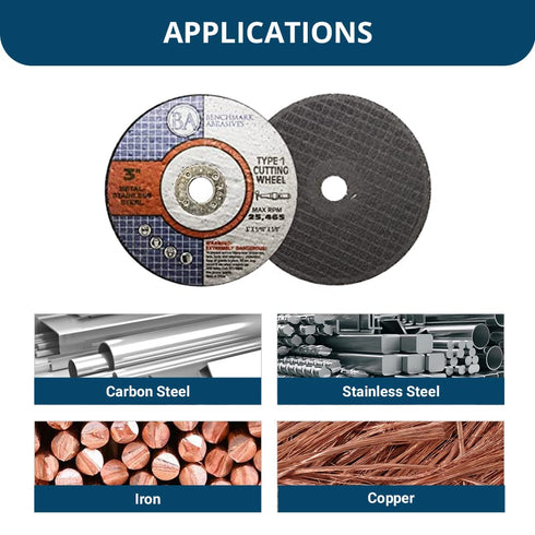 Benchmark Abrasives - 3" Type 1 Aluminum Oxide Thin Cut Off Wheel, 25 Pack for Metal Cutting and Grinding