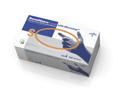 Medline SensiCare Ice Blue Nitrile Exam Gloves, 250 Count, Small, Powder Free, Disposable, Not Made with Natural Rubber Latex, Multi-use for Every Task