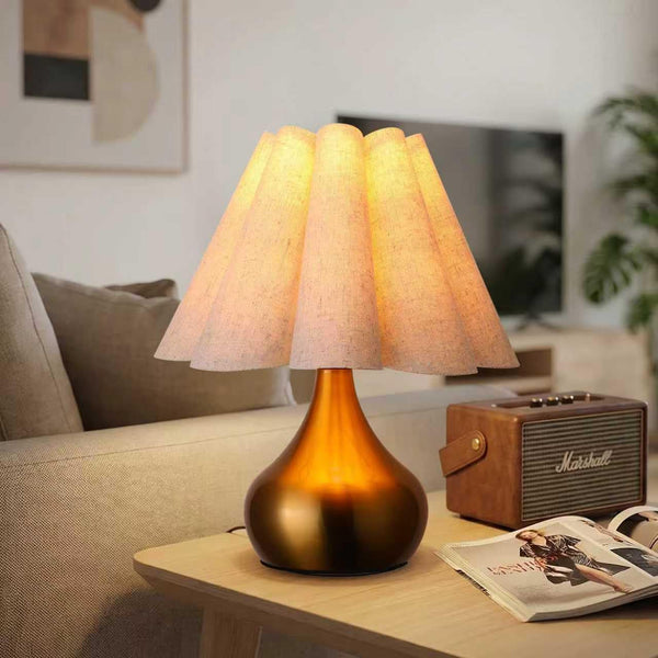 Dolymoly Small Table Lamp Pleated Table Lamp Fabric Shade Desk Lamp Gold Base