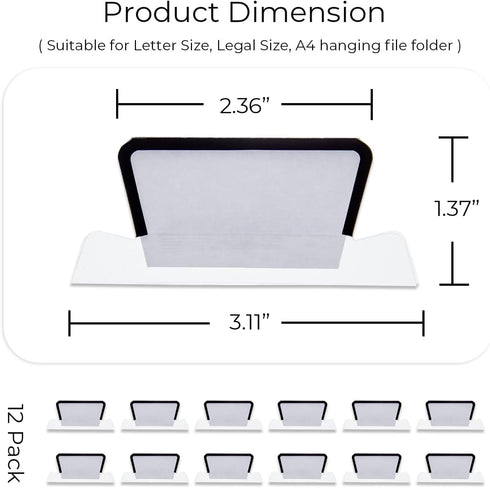Y YOMA 12 Pack Plastic Hanging File Folder Tabs with Inserts, 1/5-Cut Adjustable Tabs for Letter Size, Legal Size, A4