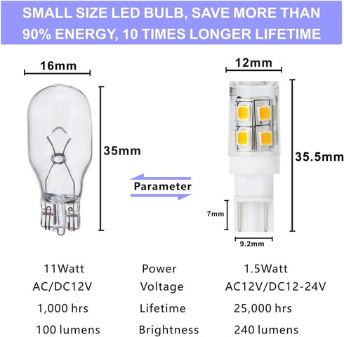 12V 24V Low Voltage Landscape Replacement led Light Bulb T5 T10 Wedge Base 25W Equivalent 240lm 1.5 W for Garden Path Light Deck Light Walkway Lawn Lights Cool White 6000K Pack of 6 by Neanete