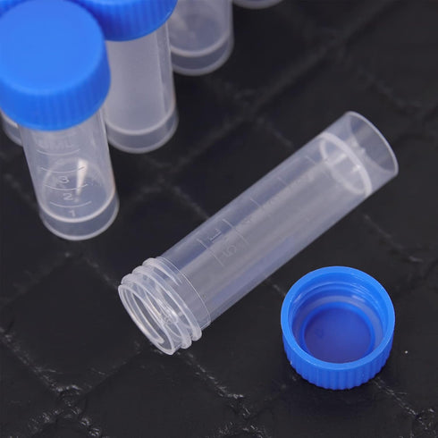 50 Pieces 5 ML Plastic Cryovial Test Tubes with Blue Screw Caps, Graduated Clear Sample Vial Container