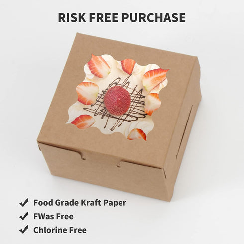 OAMCEG 100 PCS Individual Cupcake Boxes with Window and Stickers, 4x4x3 Inch, Small Cake Boxes, Pastry Carrier