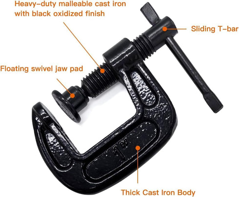 Zeromall 1-Inch Set, 0.8-Inch Building(8Pcs) C-Clamp Heavy-Duty Cast Iron C-Clamps with Throat for Woodworking