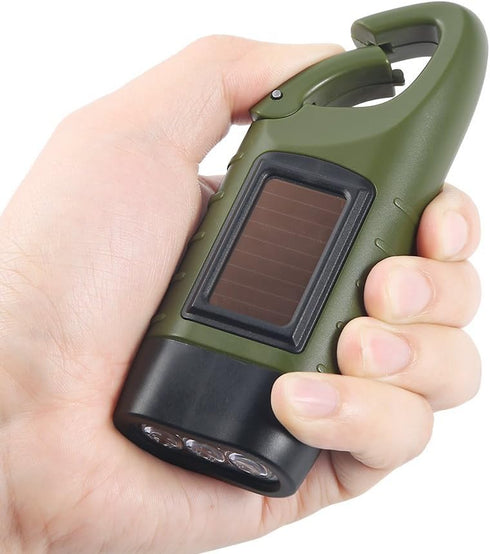 2-Pack Simpeak Hand Crank Solar Powered Flashlight, Emergency Rechargeable LED Survival Flashlight, Quick Snap Carbiner