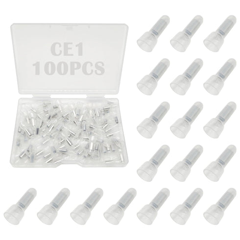 100PCS Nylon Electrical Caps, Closed End Crimp Terminal 22-16AWG for Wires Crimp Connectors CE1