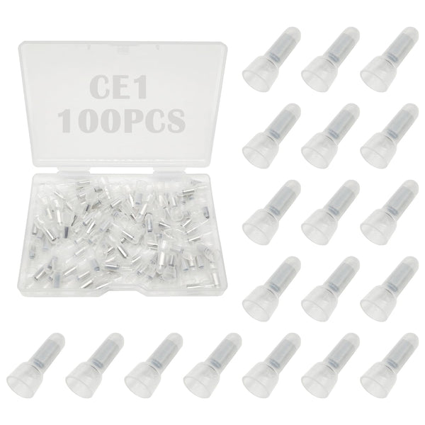 100PCS Nylon Electrical Caps, Closed End Crimp Terminal 22-16AWG for Wires Crimp Connectors CE1