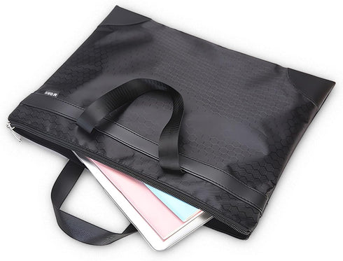 M&G Zipper Pouch with Handle 12x15 in Large Pocket File Bag, A4 Foldable Document Storage Bag for Office Carrying Paper Files Books Filing Folder 1 Pack (Black) by M&G