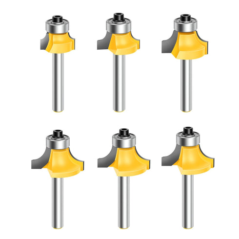 6pcs Roundover Router Bit Set 1/4 Inch Shank, Carbide Tip Rabbeting Router