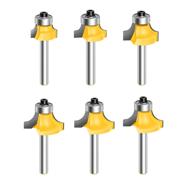 6pcs Roundover Router Bit Set 1/4 Inch Shank, Carbide Tip Rabbeting Router