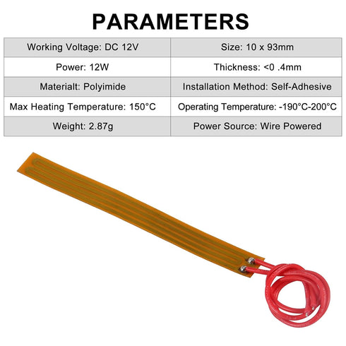 15pcs 10mmx93mm Film Heater Plate Adhesive Pad, 12V 12W Polyimide Heating Elements