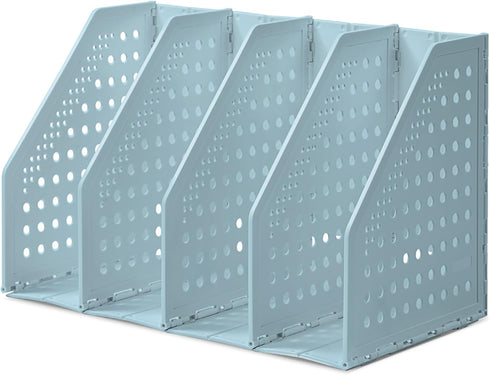 deli Blue Collapsible Magazine File Holder - 4 Vertical Compartment Binder Organizer for Desk Storage