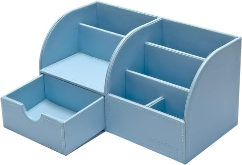 UnionBasic Desk Organizer, Blue Multifunctional Leather Desktop Pen Holder for Business Card, Pen & Mobile Phone