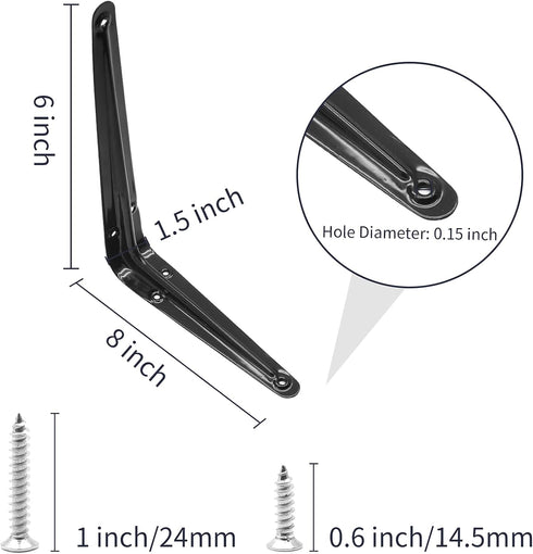 Zorveiio 4 Pack 8 Inch Black Wall Shelf Brackets Heavy Duty, Wall Brackets Floating Shelves Bracket L Bracket Hanging