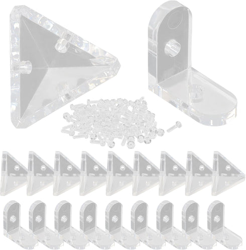 Piutouyar 20 Pack Acrylic Corner Brackets, Clear L-Shaped & Triangle Corner Brace Decorative