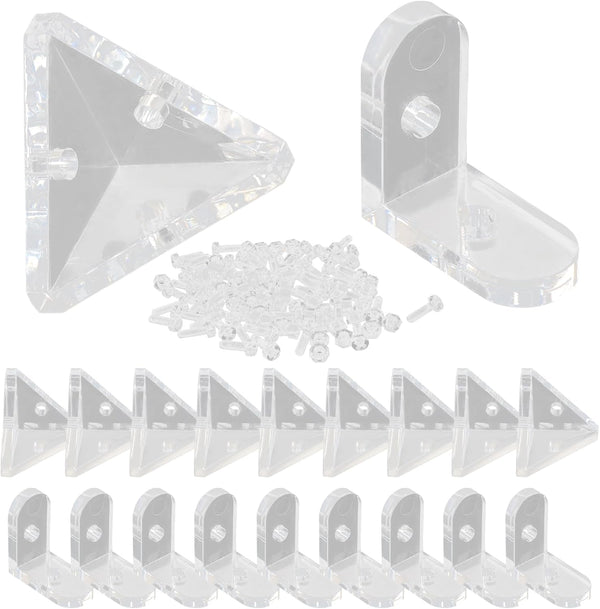 Piutouyar 20 Pack Acrylic Corner Brackets, Clear L-Shaped & Triangle Corner Brace Decorative