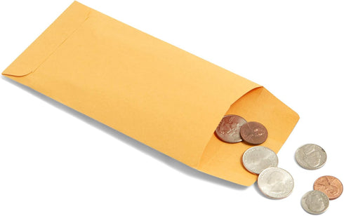 Blue Summit Supplies 500 Pack Coin Envelopes #7, Gummed Seal, 28 lb Brown Kraft for Holding Coins and Keys, 3 1/2” X 6