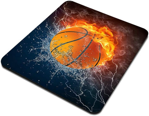 Customized Rectangle Gaming Mouse Pad, Flaming Basketball Fire and Water Design, Non-Slip Rubber, 9.5 X 7.9 Inch