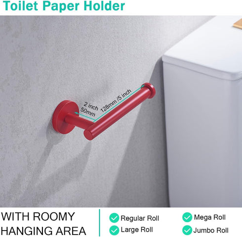SUS304 6 inch Washroom,Drilling,96006-6RED Red Toilet Paper Holder Stainless Steel, Modern Round Tissue Roll Holders