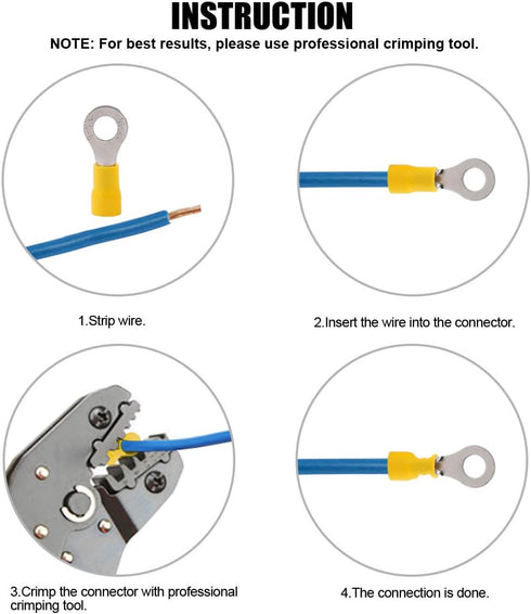 Glarks 100pcs 12-10 Gauge M4 Ring Electrical Insulated Quick Splice Crimp Terminals Connectors
