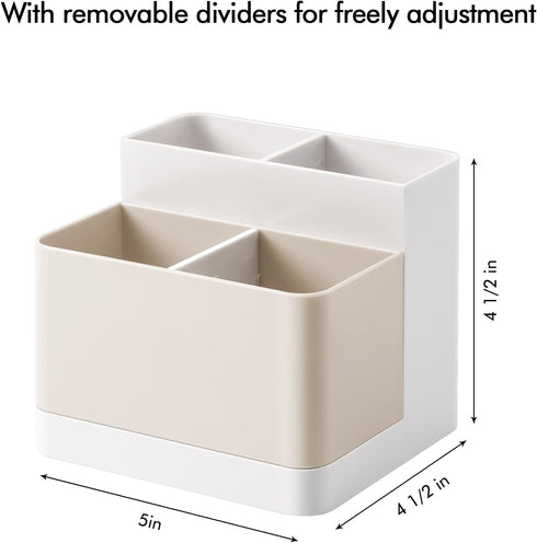 Poeland Desktop Storage Organizer Pencil Card Holder Box for Desk, Office Supplies, Vanity Table Tan