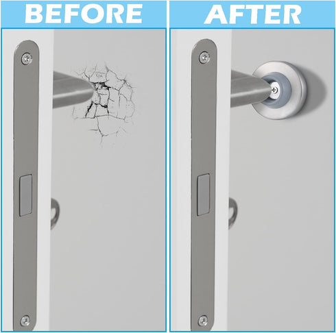 Pangda Concave Wall Door Bumper Stop, Silver Stainless Steel with Gray Round Rubber Protector, 6 Pieces
