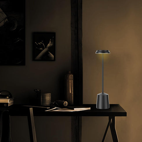 Set 2, 5000mAh 3 Dimming Aluminum LED Cordless Table Lamps of Portable Rechargeable Battery Operated Black Table Light
