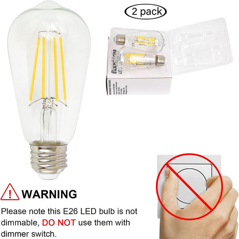 BoostArea LED Light Bulb, 2 Pack, 6 Watt (60W Equivalent), 800 Lumens, 2700K Warm White, E26 Base, Non-Dimmable