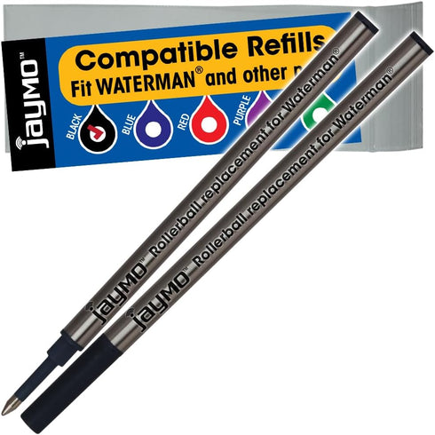 Jaymo Replacement Rollerball Pen Refill - 2 Black, for Waterman 540951 and Schmidt 5888, 4.3 in / 109 mm